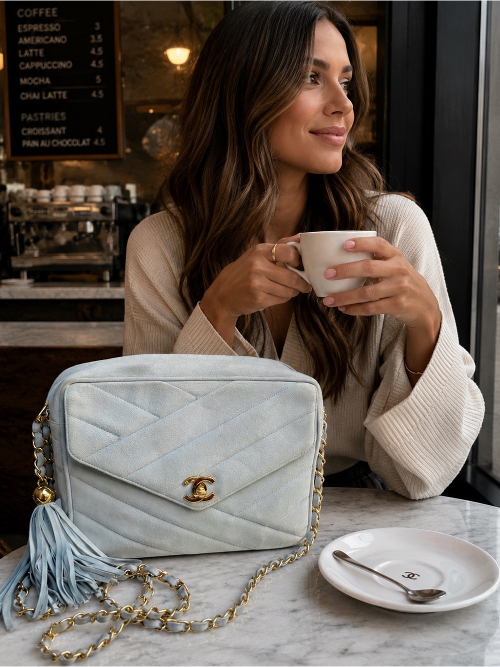 Chanel Vintage Suede Quilted Diana Camera Shoulder Bag